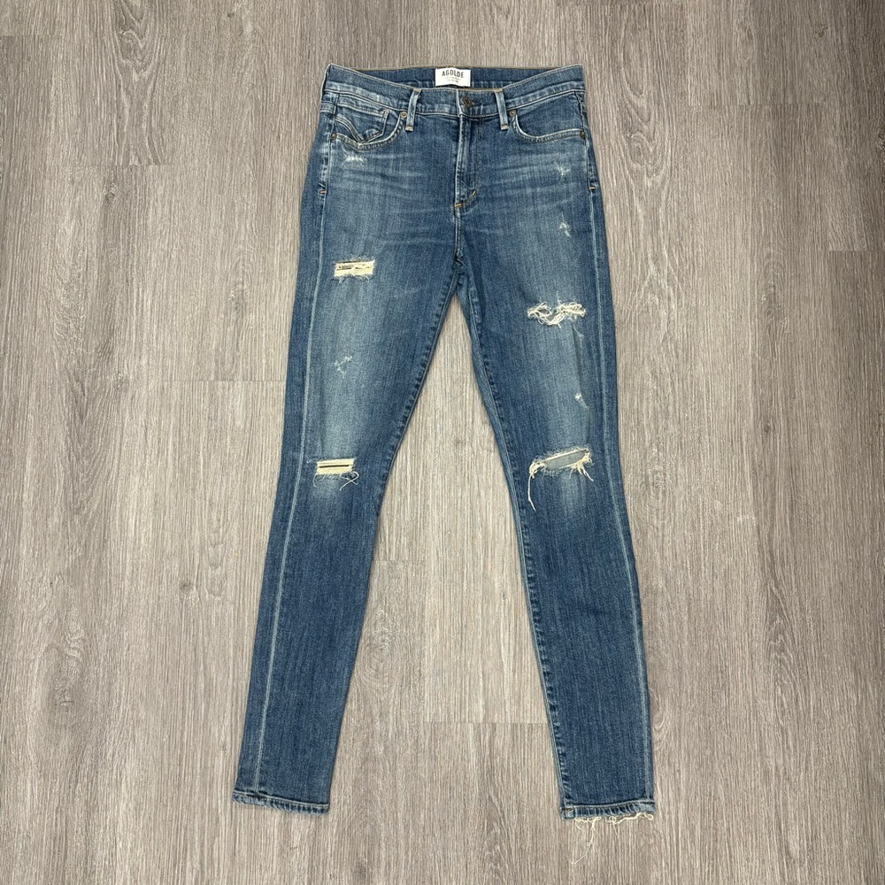 Agolde Sophie High Rise Medium Wash Distressed Skinny Jeans